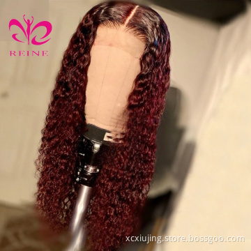 REINE OMBRE  99j Curly Lace Front Human Hair Wigs 4*4 Middle Part Lace Wigs With Baby Hair 8-22 Brazilian Middle Ratio Non-Remy